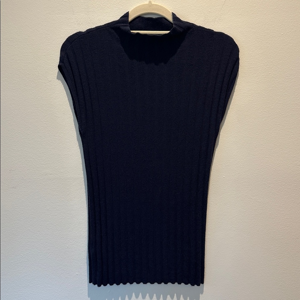 Ann Taylor Navy Ribbed Knit Mock Neck Top Size Small